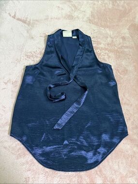 Maeve Women’s Navy Satin Tie-Neck Sleeveless Top